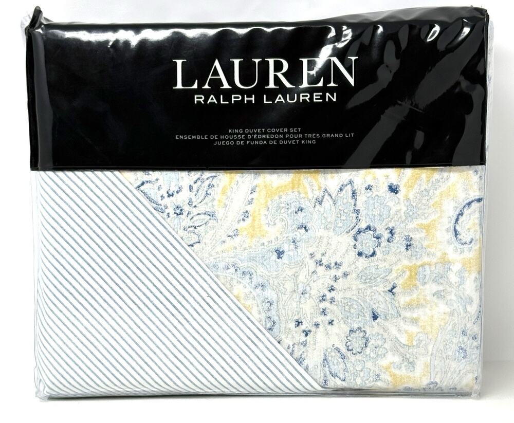 Ralph Lauren Marisa Blue Yellow KING Duvet Cover Pillow Shams Set New in Package